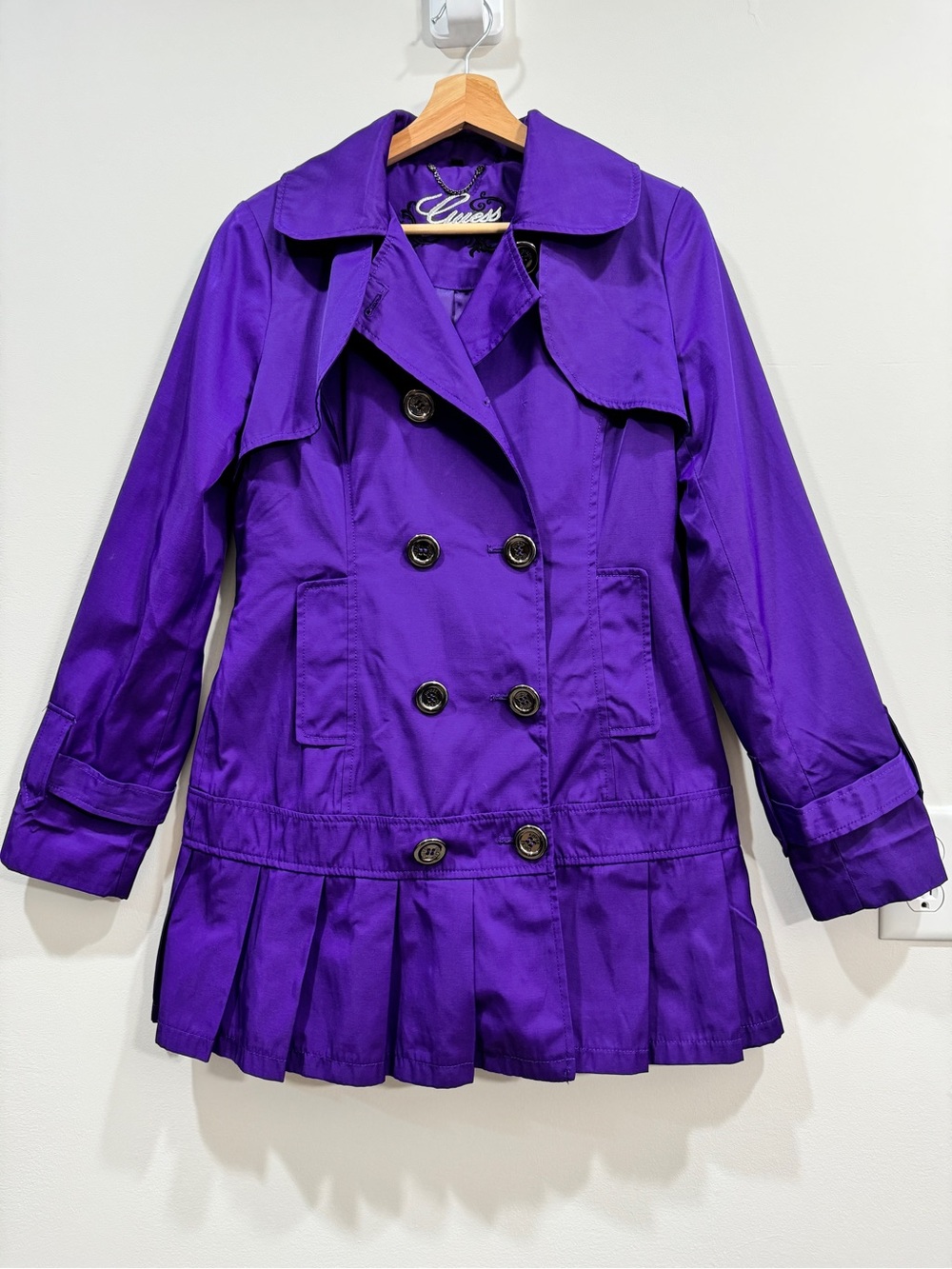 GUESS Purple Trench Coat - Double Breasted Pleated Hem - Size M